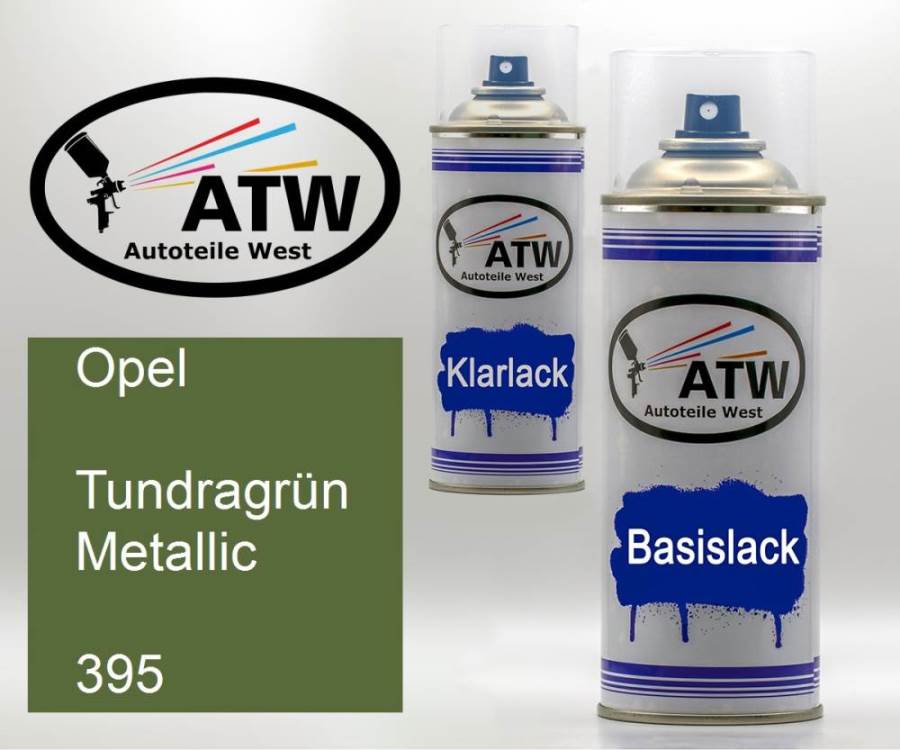 Opel, Tundragrün Metallic, 395: 400ml Sprühdose + 400ml Klarlack - Set, von ATW Autoteile West.